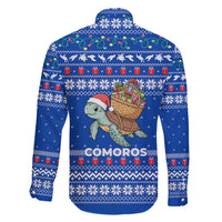 Comoros Christmas Family Matching Long Sleeve Bodycon Dress and Hawaiian Shirt with Santa Turtle Gifts Snowflakes and Ocean Blue Holiday Pattern - Wonder Print Shop