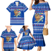 Comoros Christmas Family Matching Mermaid Dress and Hawaiian Shirt with Santa Turtle Gifts Snowflakes and Ocean Blue Holiday Pattern - Wonder Print Shop