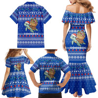 Comoros Christmas Family Matching Mermaid Dress and Hawaiian Shirt with Santa Turtle Gifts Snowflakes and Ocean Blue Holiday Pattern - Wonder Print Shop