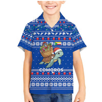 Comoros Christmas Family Matching Mermaid Dress and Hawaiian Shirt with Santa Turtle Gifts Snowflakes and Ocean Blue Holiday Pattern - Wonder Print Shop