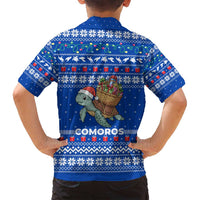 Comoros Christmas Family Matching Puletasi and Hawaiian Shirt with Santa Turtle Gifts Snowflakes and Ocean Blue Holiday Pattern - Wonder Print Shop