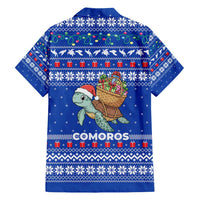Comoros Christmas Family Matching Short Sleeve Bodycon Dress and Hawaiian Shirt with Santa Turtle Gifts Snowflakes and Ocean Blue Holiday Pattern - Wonder Print Shop