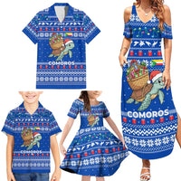 Comoros Christmas Family Matching Summer Maxi Dress and Hawaiian Shirt with Santa Turtle Gifts Snowflakes and Ocean Blue Holiday Pattern - Wonder Print Shop