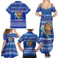 Comoros Christmas Family Matching Summer Maxi Dress and Hawaiian Shirt with Santa Turtle Gifts Snowflakes and Ocean Blue Holiday Pattern - Wonder Print Shop
