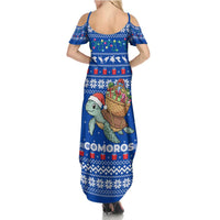Comoros Christmas Family Matching Summer Maxi Dress and Hawaiian Shirt with Santa Turtle Gifts Snowflakes and Ocean Blue Holiday Pattern - Wonder Print Shop