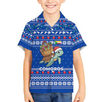 Comoros Christmas Family Matching Summer Maxi Dress and Hawaiian Shirt with Santa Turtle Gifts Snowflakes and Ocean Blue Holiday Pattern - Wonder Print Shop