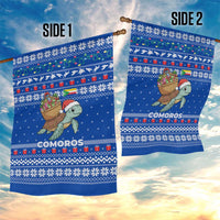 Comoros Christmas Garden Flag with Santa Turtle Gifts Snowflakes and Ocean Blue Holiday Pattern - Wonder Print Shop