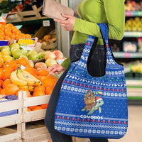 Comoros Christmas Grocery Bag with Santa Turtle Gifts Snowflakes and Ocean Blue Holiday Pattern - Wonder Print Shop