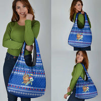 Comoros Christmas Grocery Bag with Santa Turtle Gifts Snowflakes and Ocean Blue Holiday Pattern - Wonder Print Shop