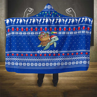 Comoros Christmas Hooded Blanket with Santa Turtle Gifts Snowflakes and Ocean Blue Holiday Pattern - Wonder Print Shop