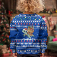 Comoros Christmas Kid Ugly Christmas Sweater with Santa Turtle Gifts Snowflakes and Ocean Blue Holiday Pattern - Wonder Print Shop