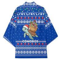 Comoros Christmas Kimono with Santa Turtle Gifts Snowflakes and Ocean Blue Holiday Pattern - Wonder Print Shop