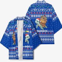 Comoros Christmas Kimono with Santa Turtle Gifts Snowflakes and Ocean Blue Holiday Pattern - Wonder Print Shop