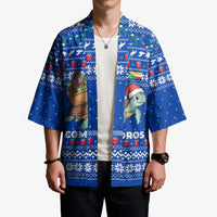 Comoros Christmas Kimono with Santa Turtle Gifts Snowflakes and Ocean Blue Holiday Pattern - Wonder Print Shop