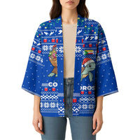 Comoros Christmas Kimono with Santa Turtle Gifts Snowflakes and Ocean Blue Holiday Pattern - Wonder Print Shop