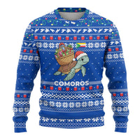Comoros Christmas Ugly Christmas Sweater with Santa Turtle Gifts Snowflakes and Ocean Blue Holiday Pattern - Wonder Print Shop