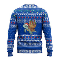 Comoros Christmas Ugly Christmas Sweater with Santa Turtle Gifts Snowflakes and Ocean Blue Holiday Pattern - Wonder Print Shop