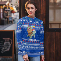 Comoros Christmas Ugly Christmas Sweater with Santa Turtle Gifts Snowflakes and Ocean Blue Holiday Pattern - Wonder Print Shop