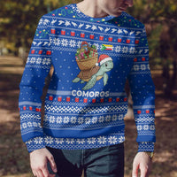 Comoros Christmas Ugly Christmas Sweater with Santa Turtle Gifts Snowflakes and Ocean Blue Holiday Pattern - Wonder Print Shop
