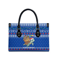 Comoros Christmas Leather Bag with Santa Turtle Gifts Snowflakes and Ocean Blue Holiday Pattern - Wonder Print Shop