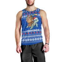 Comoros Christmas Men Tank Top with Santa Turtle Gifts Snowflakes and Ocean Blue Holiday Pattern - Wonder Print Shop