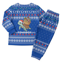 Comoros Christmas Pajama Set with Santa Turtle Gifts Snowflakes and Ocean Blue Holiday Pattern - Wonder Print Shop