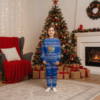 Comoros Christmas Pajama Set with Santa Turtle Gifts Snowflakes and Ocean Blue Holiday Pattern - Wonder Print Shop