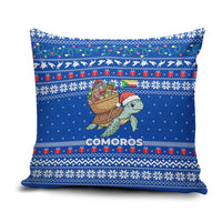 Comoros Christmas Pillow Cover with Santa Turtle Gifts Snowflakes and Ocean Blue Holiday Pattern - Wonder Print Shop