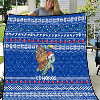 Comoros Christmas Quilt with Santa Turtle Gifts Snowflakes and Ocean Blue Holiday Pattern - Wonder Print Shop