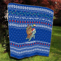 Comoros Christmas Quilt with Santa Turtle Gifts Snowflakes and Ocean Blue Holiday Pattern - Wonder Print Shop