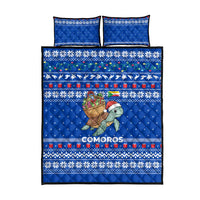 Comoros Christmas Quilt Bed Set with Santa Turtle Gifts Snowflakes and Ocean Blue Holiday Pattern - Wonder Print Shop