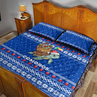 Comoros Christmas Quilt Bed Set with Santa Turtle Gifts Snowflakes and Ocean Blue Holiday Pattern - Wonder Print Shop