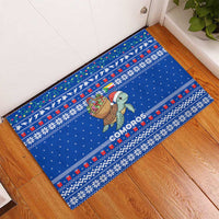 Comoros Christmas Rubber Doormat with Santa Turtle Gifts Snowflakes and Ocean Blue Holiday Pattern - Wonder Print Shop