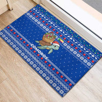Comoros Christmas Rubber Doormat with Santa Turtle Gifts Snowflakes and Ocean Blue Holiday Pattern - Wonder Print Shop