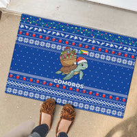 Comoros Christmas Rubber Doormat with Santa Turtle Gifts Snowflakes and Ocean Blue Holiday Pattern - Wonder Print Shop