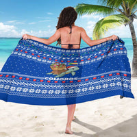 Comoros Christmas Sarong with Santa Turtle Gifts Snowflakes and Ocean Blue Holiday Pattern - Wonder Print Shop
