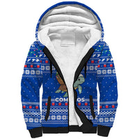Comoros Christmas Sherpa Hoodie with Santa Turtle Gifts Snowflakes and Ocean Blue Holiday Pattern - Wonder Print Shop