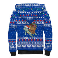 Comoros Christmas Sherpa Hoodie with Santa Turtle Gifts Snowflakes and Ocean Blue Holiday Pattern - Wonder Print Shop