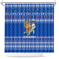 Comoros Christmas Shower Curtain with Santa Turtle Gifts Snowflakes and Ocean Blue Holiday Pattern - Wonder Print Shop