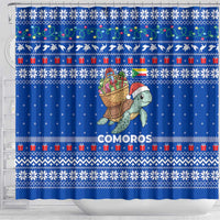 Comoros Christmas Shower Curtain with Santa Turtle Gifts Snowflakes and Ocean Blue Holiday Pattern - Wonder Print Shop