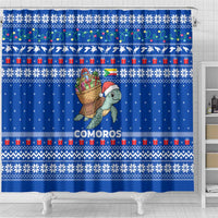 Comoros Christmas Shower Curtain with Santa Turtle Gifts Snowflakes and Ocean Blue Holiday Pattern - Wonder Print Shop