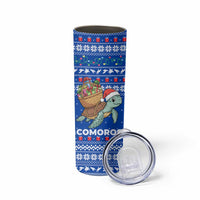 Comoros Christmas Skinny Tumbler with Santa Turtle Gifts Snowflakes and Ocean Blue Holiday Pattern - Wonder Print Shop
