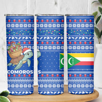 Comoros Christmas Skinny Tumbler with Santa Turtle Gifts Snowflakes and Ocean Blue Holiday Pattern - Wonder Print Shop