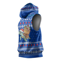 Comoros Christmas Sleeveless Hoodie with Santa Turtle Gifts Snowflakes and Ocean Blue Holiday Pattern - Wonder Print Shop