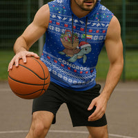 Comoros Christmas Sleeveless Hoodie with Santa Turtle Gifts Snowflakes and Ocean Blue Holiday Pattern - Wonder Print Shop