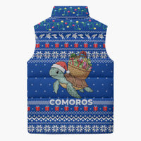Comoros Christmas Sleeveless Puffer Jacket with Santa Turtle Gifts Snowflakes and Ocean Blue Holiday Pattern - Wonder Print Shop