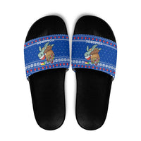 Comoros Christmas Slide Sandals with Santa Turtle Gifts Snowflakes and Ocean Blue Holiday Pattern - Wonder Print Shop