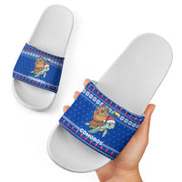 Comoros Christmas Slide Sandals with Santa Turtle Gifts Snowflakes and Ocean Blue Holiday Pattern - Wonder Print Shop