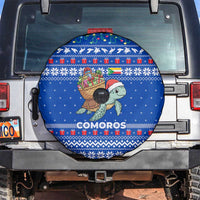 Comoros Christmas Spare Tire Cover with Santa Turtle Gifts Snowflakes and Ocean Blue Holiday Pattern - Wonder Print Shop