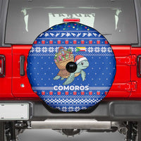 Comoros Christmas Spare Tire Cover with Santa Turtle Gifts Snowflakes and Ocean Blue Holiday Pattern - Wonder Print Shop